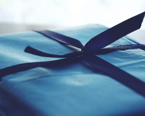 close up photo of tied blue box